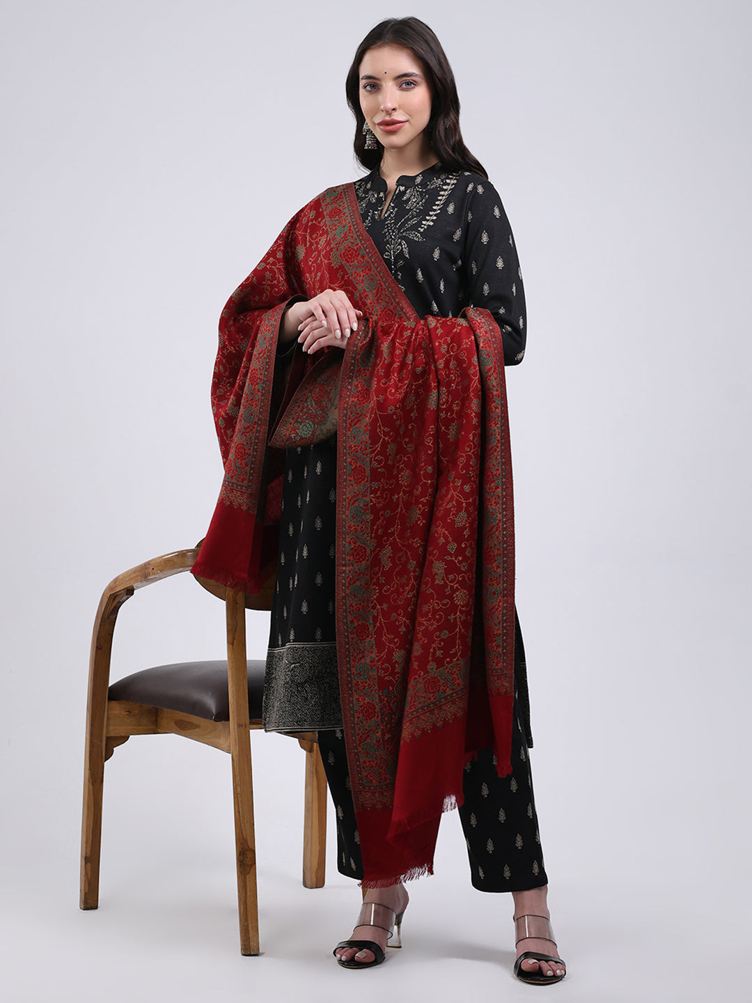 Women Multicolor Self Design Wool Blend Stole