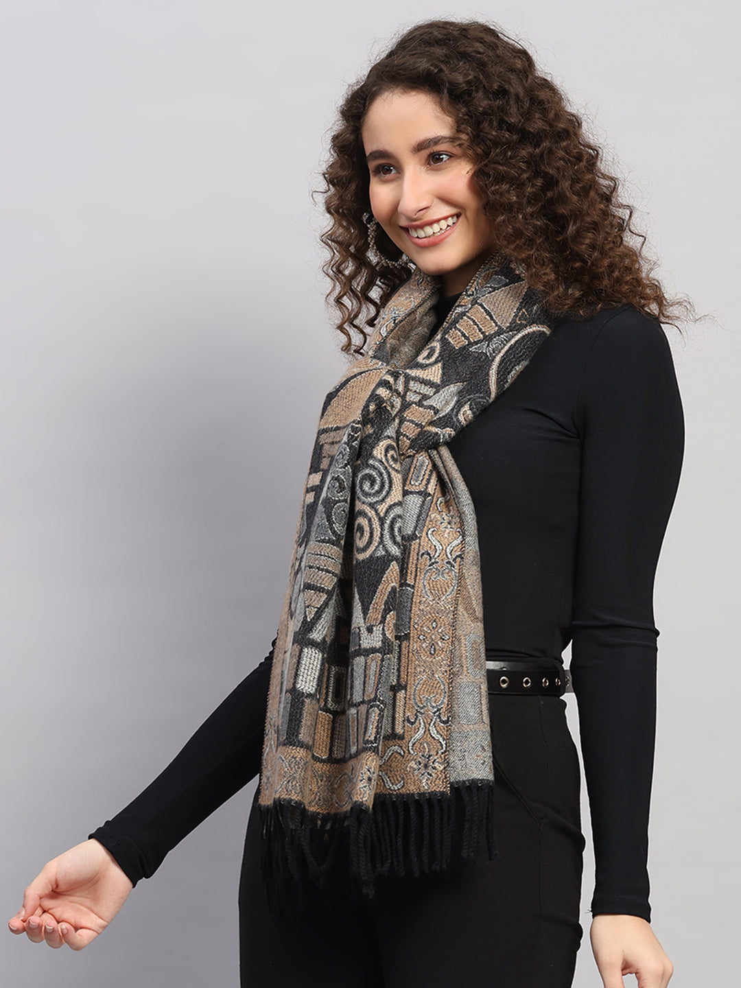 Women Multicolor Self Design Wool Stole