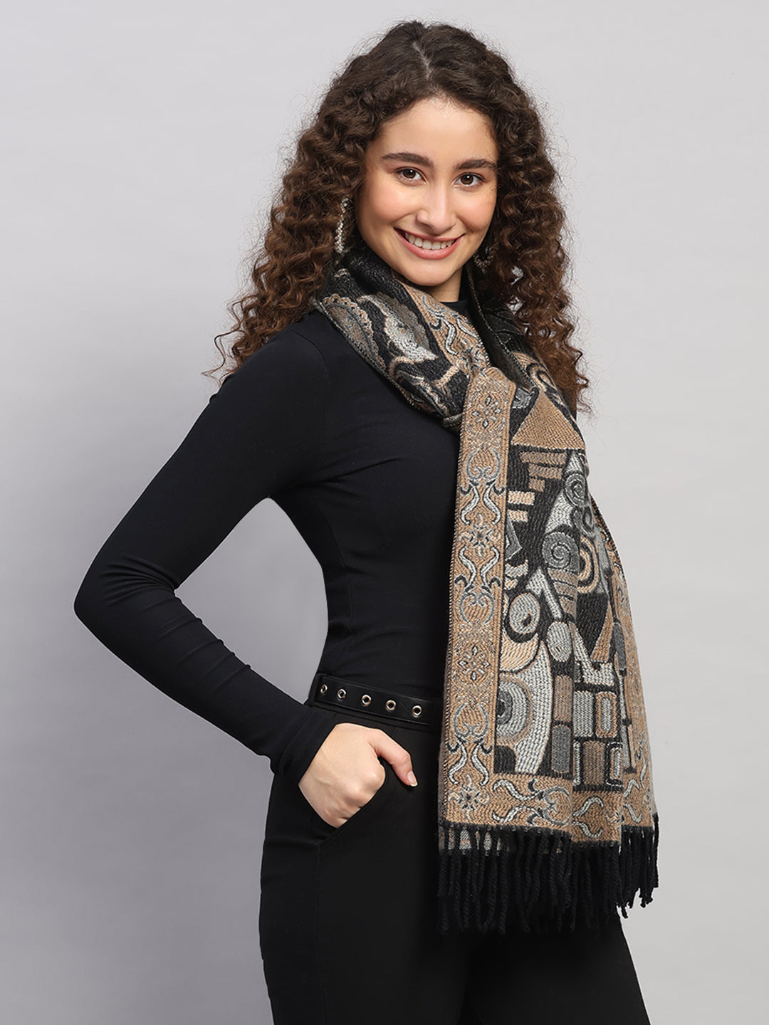 Women Multicolor Self Design Wool Stole