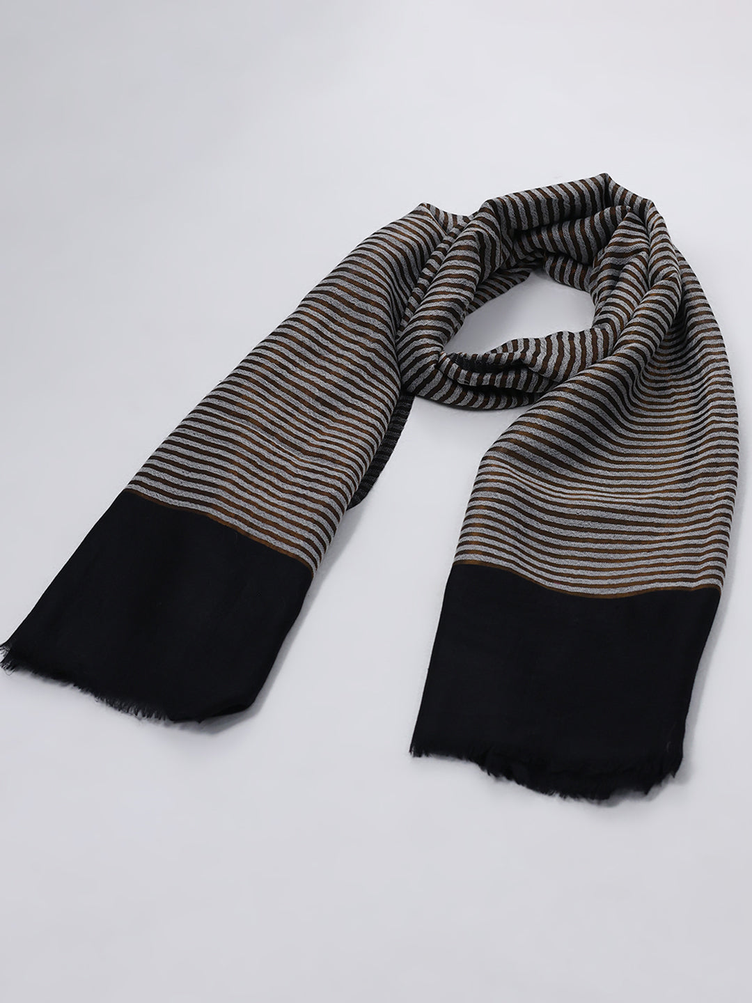 Women Grey & Black Solid Wool Blend Stole