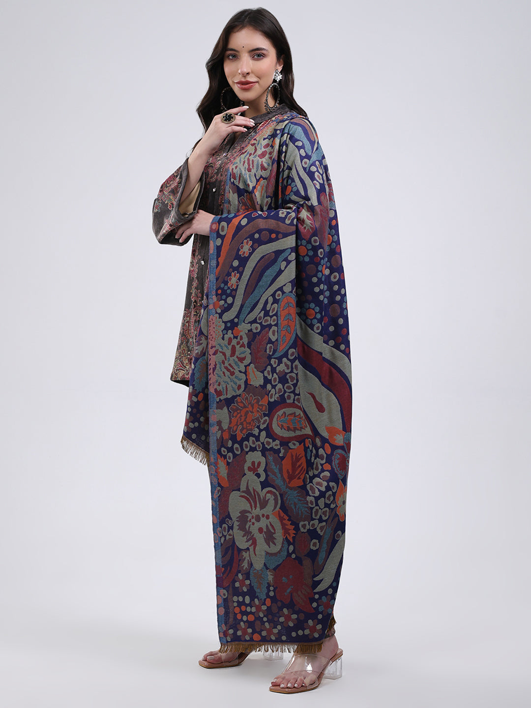 Women Multicolor Self Design Wool Blend Stole