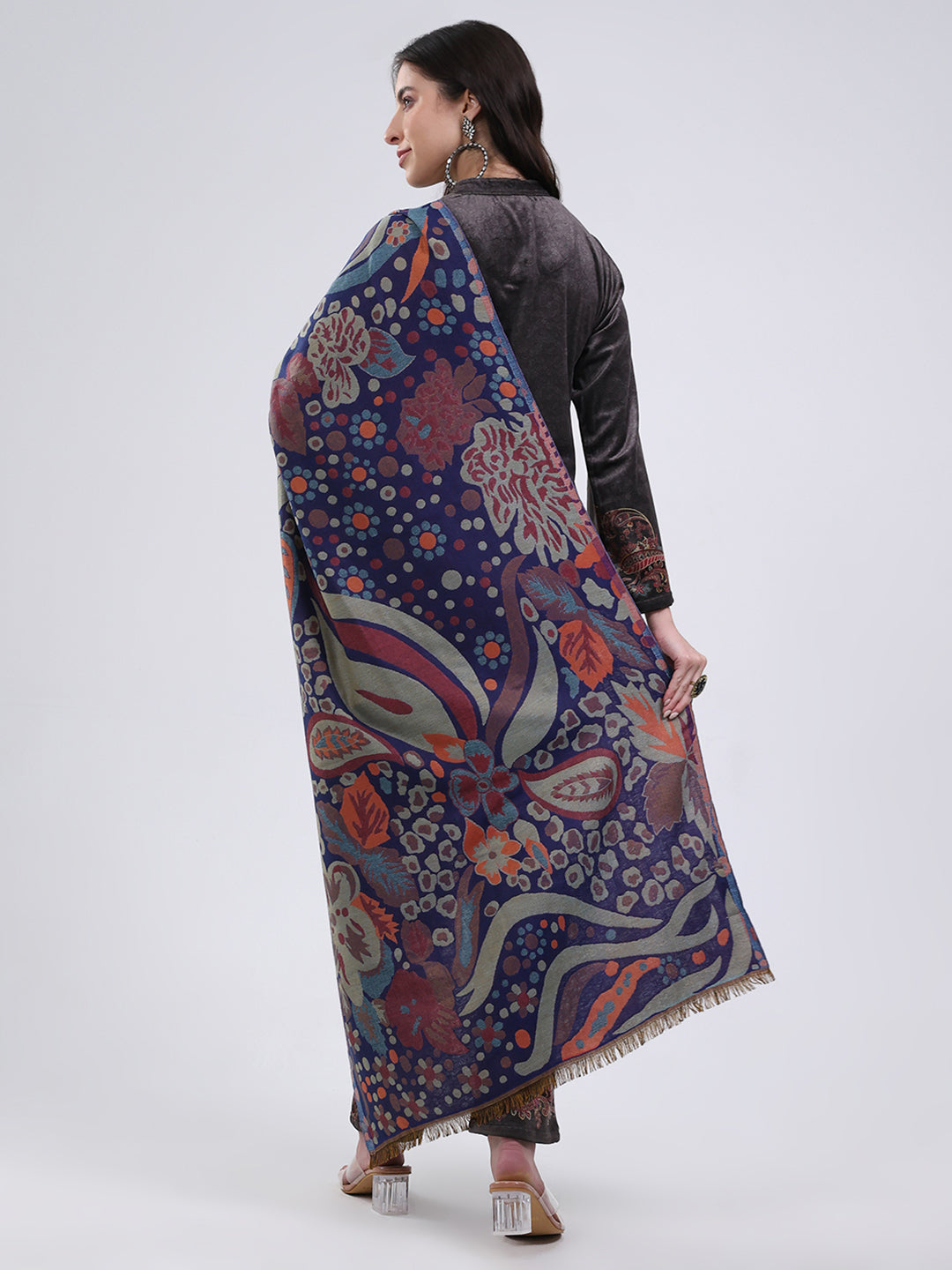 Women Multicolor Self Design Wool Blend Stole