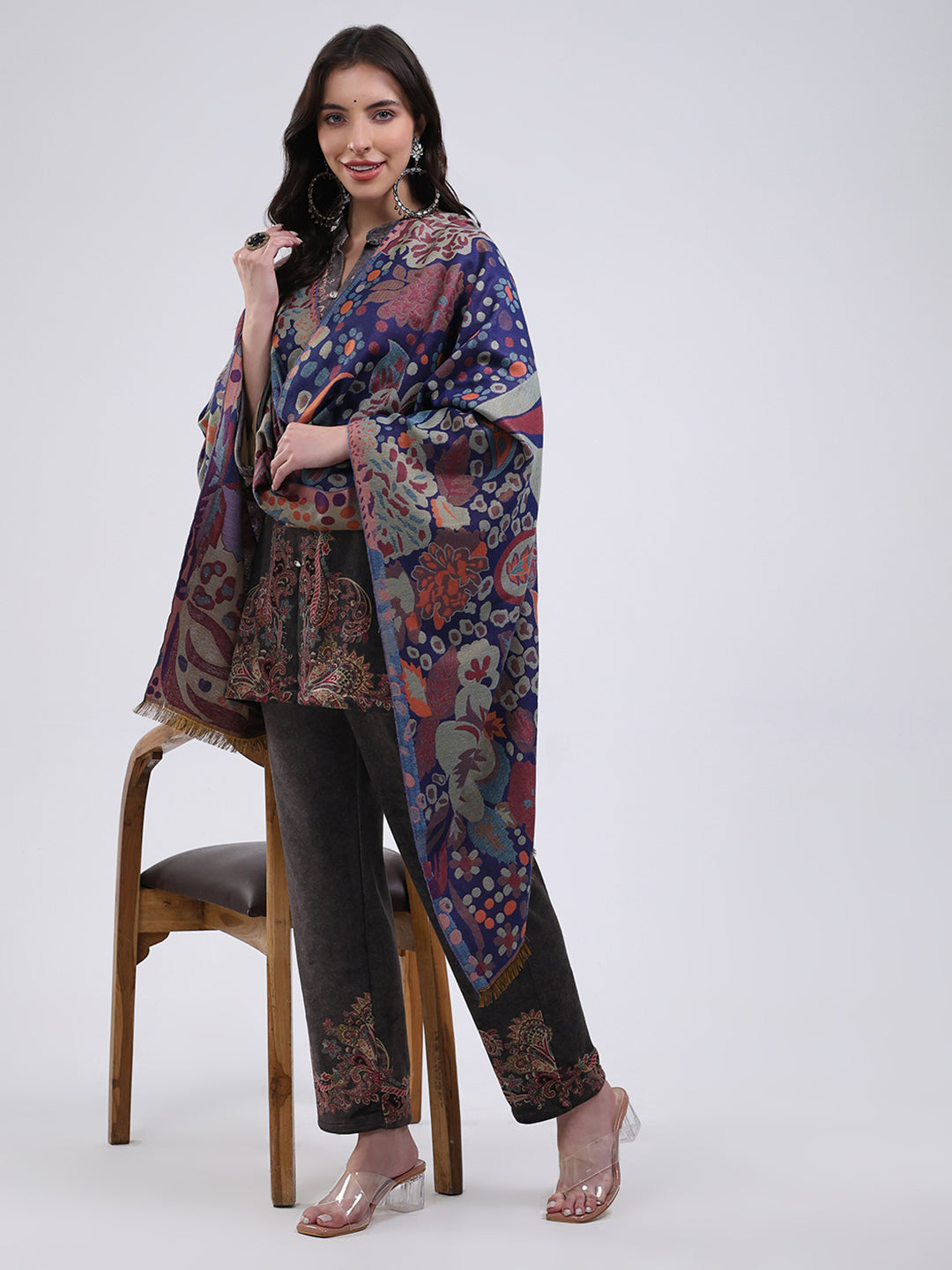 Women Multicolor Self Design Wool Blend Stole