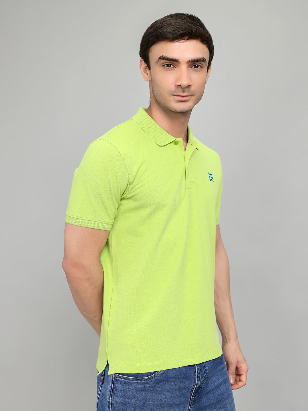 Rock.it Men Light Green Solid Collar Half Sleeve T-Shirt