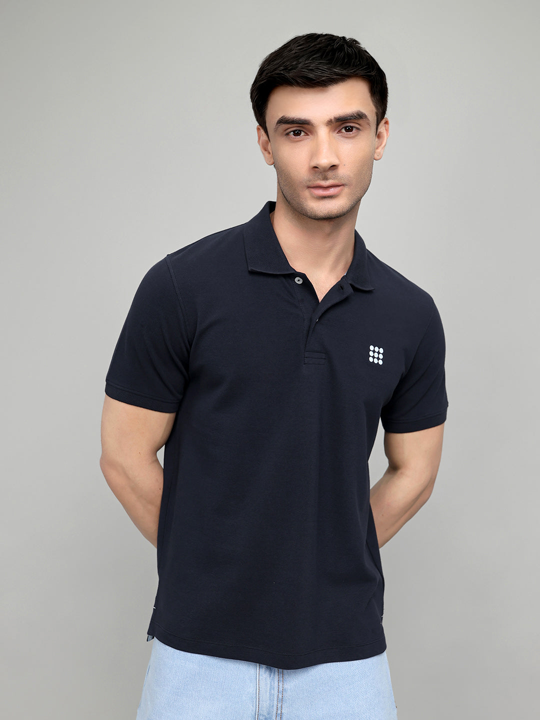 Rock.it Men Navy Blue Solid Collar Half Sleeve T-Shirt