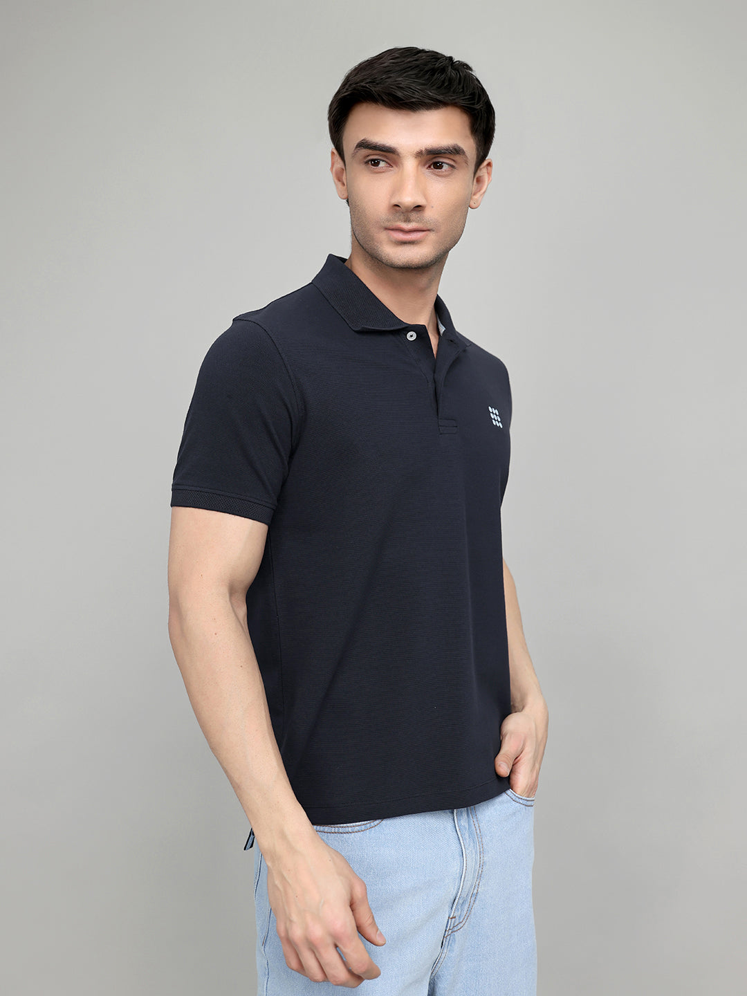 Rock.it Men Navy Blue Solid Collar Half Sleeve T-Shirt