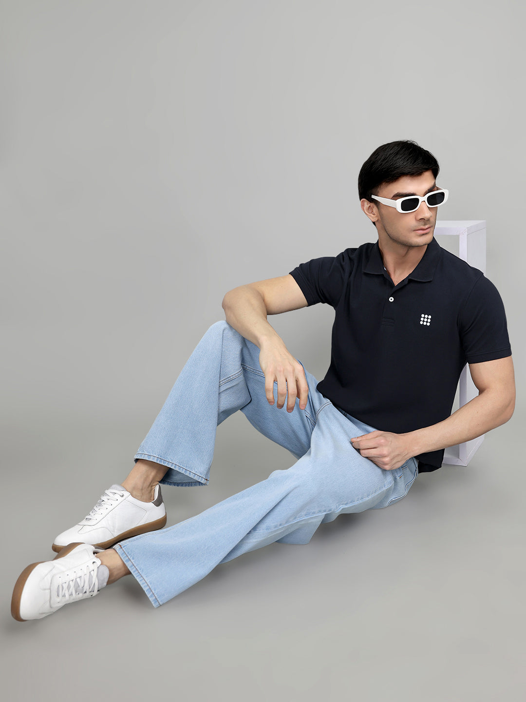 Rock.it Men Navy Blue Solid Collar Half Sleeve T-Shirt