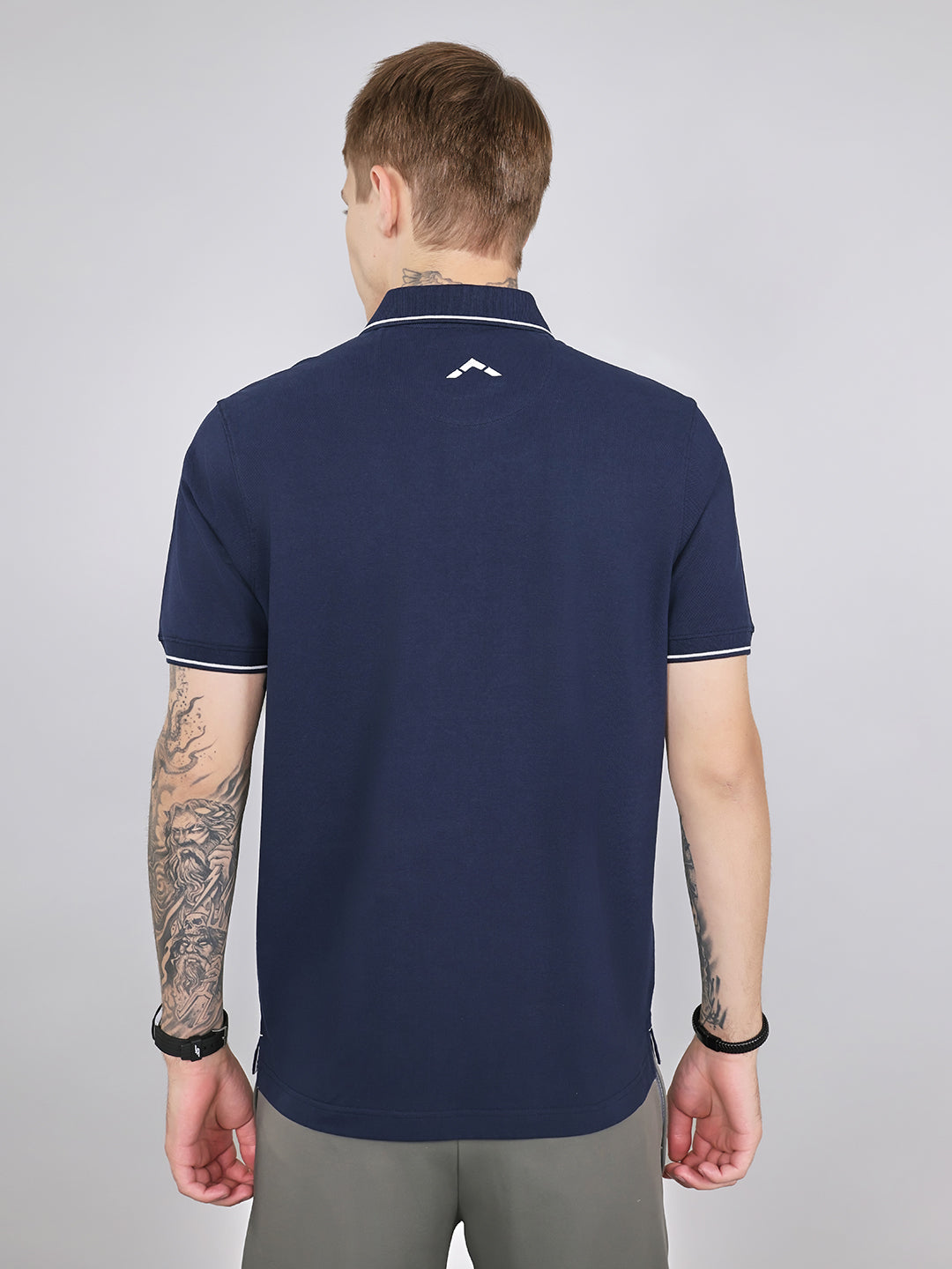 Rock.it Men Navy Blue Solid Collar Half Sleeve T-Shirt