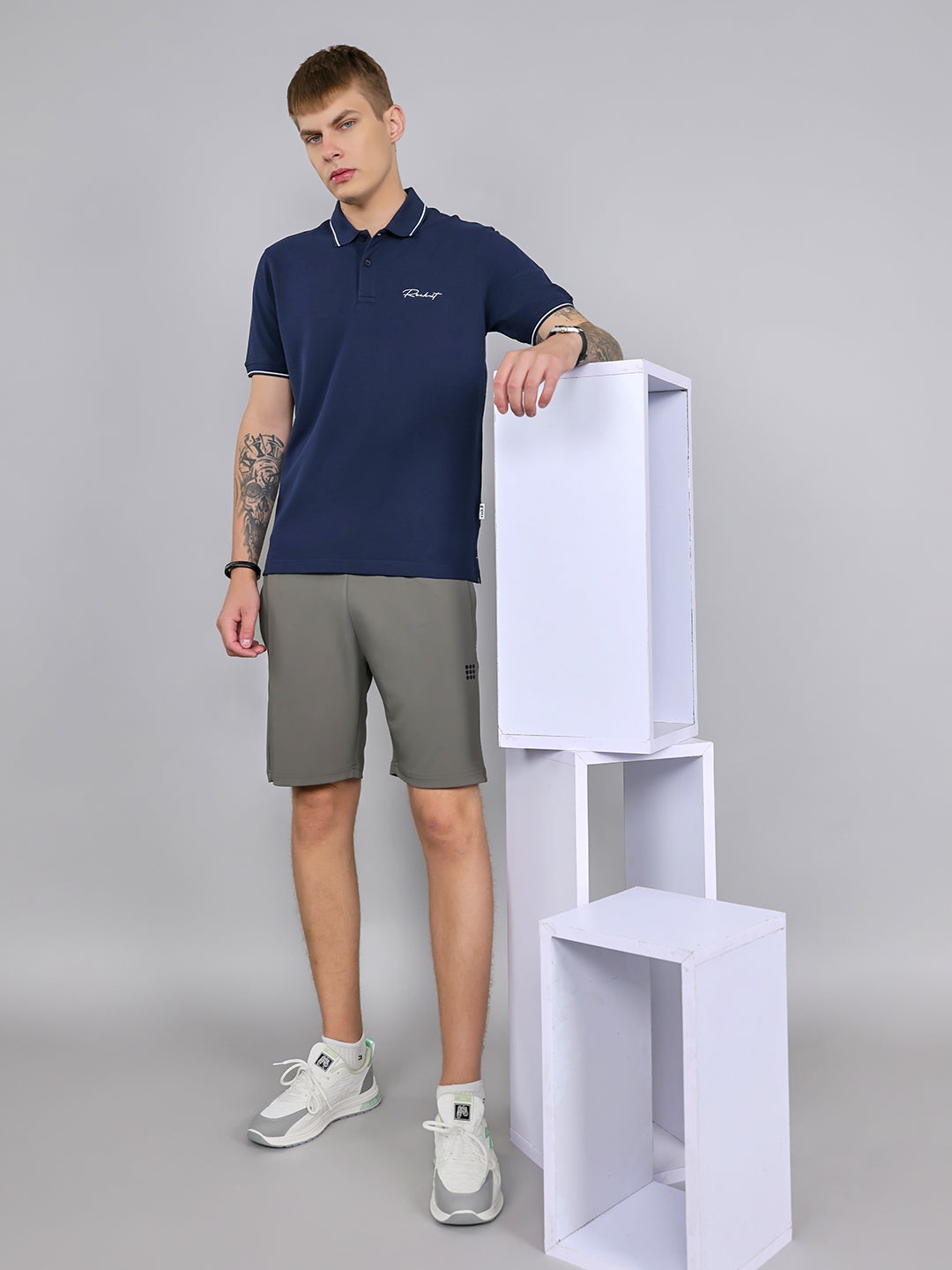 Rock.it Men Navy Blue Solid Collar Half Sleeve T-Shirt