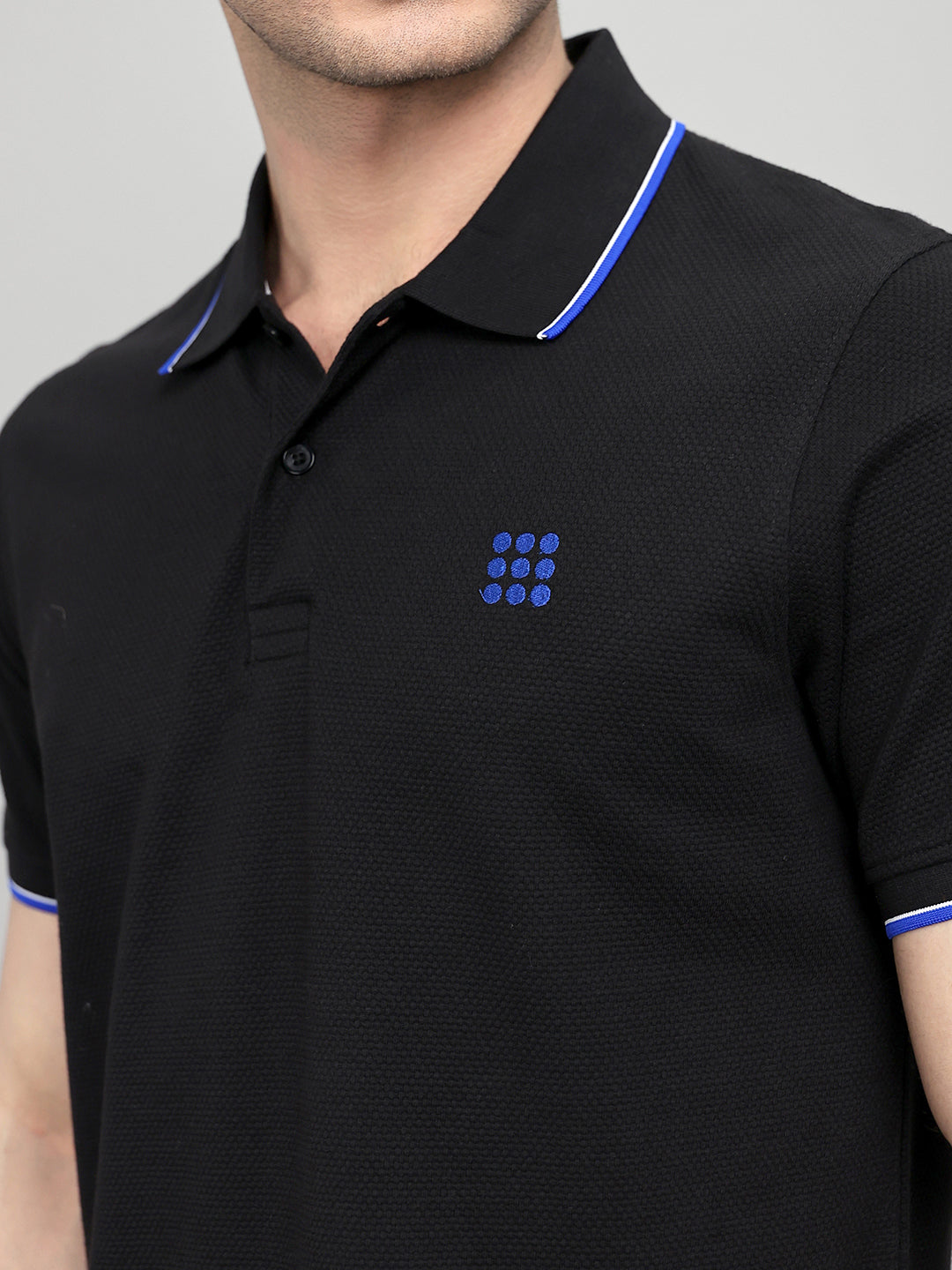 Rock.it Men Black Self Design Collar Half Sleeve T-Shirt