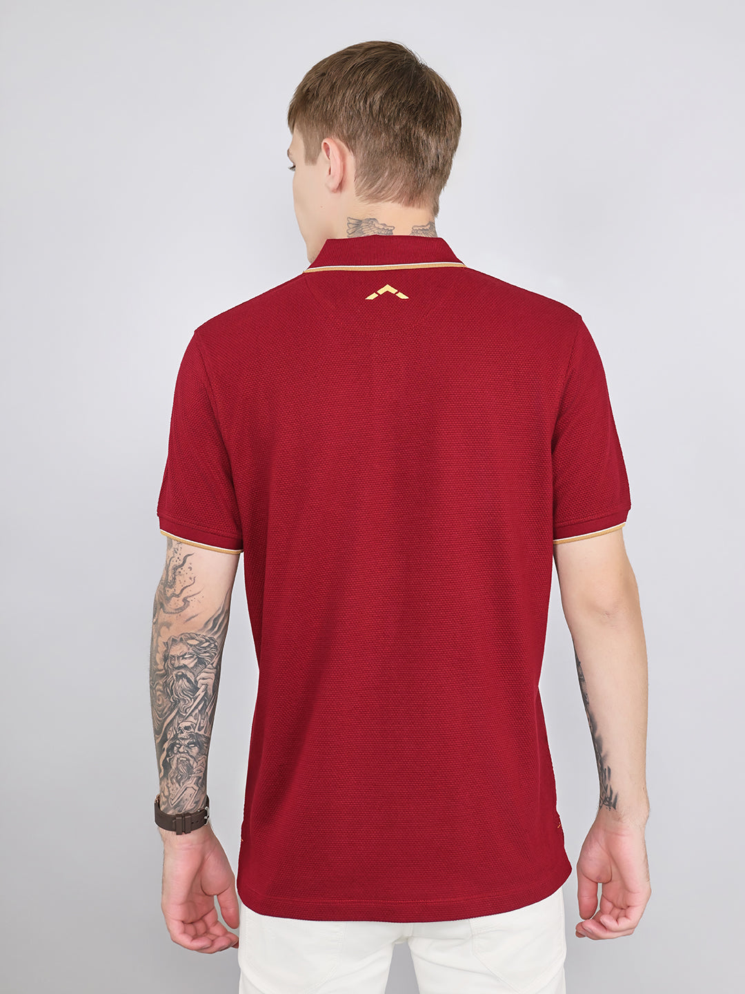 Rock.it Men Maroon Self Design Collar Half Sleeve T-Shirt