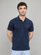 Rock.it Men Dark Blue Self Design Collar Half Sleeve T-Shirt