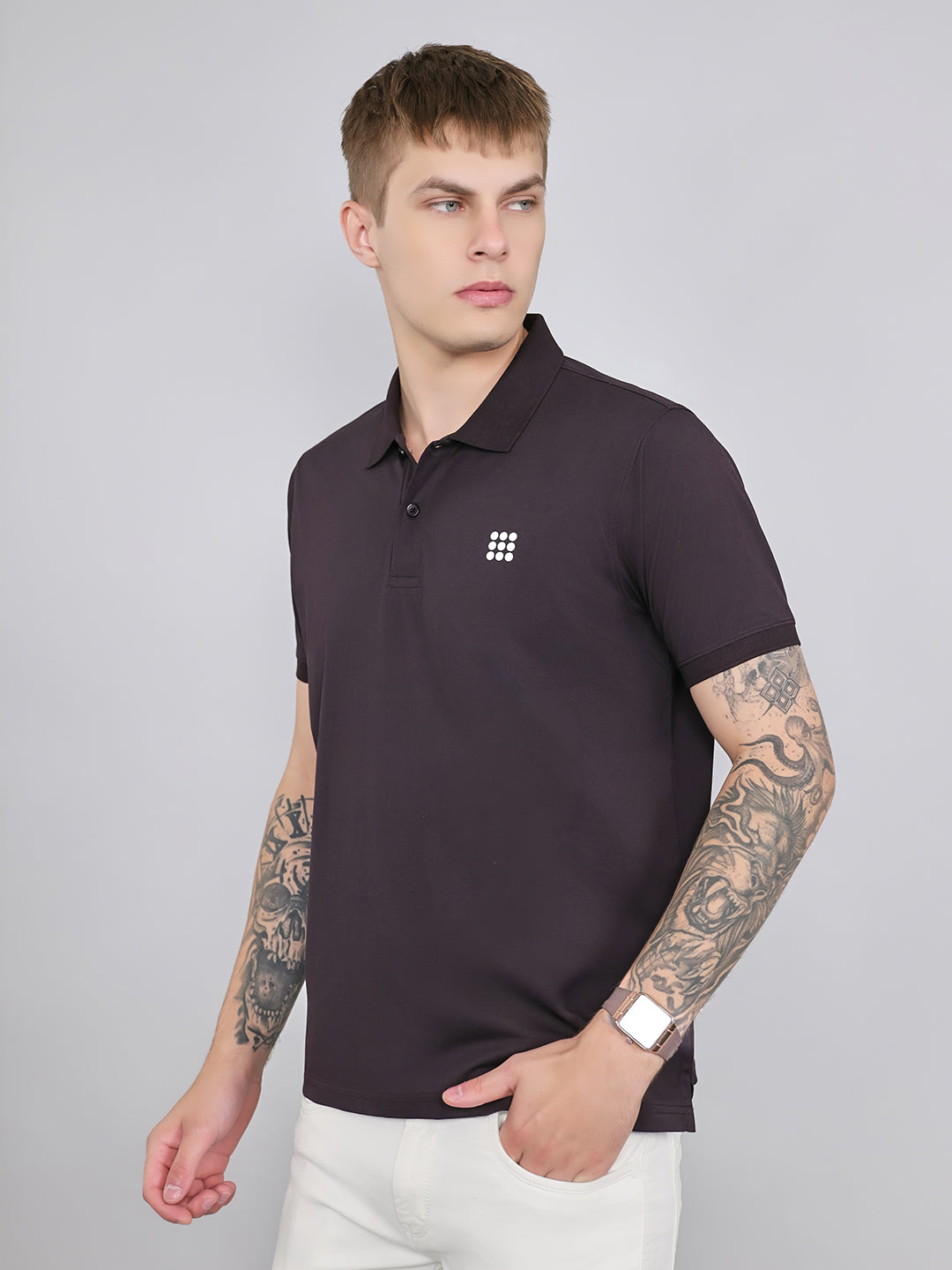 Rock.it Men Maroon Solid Collar Half Sleeve T-Shirt