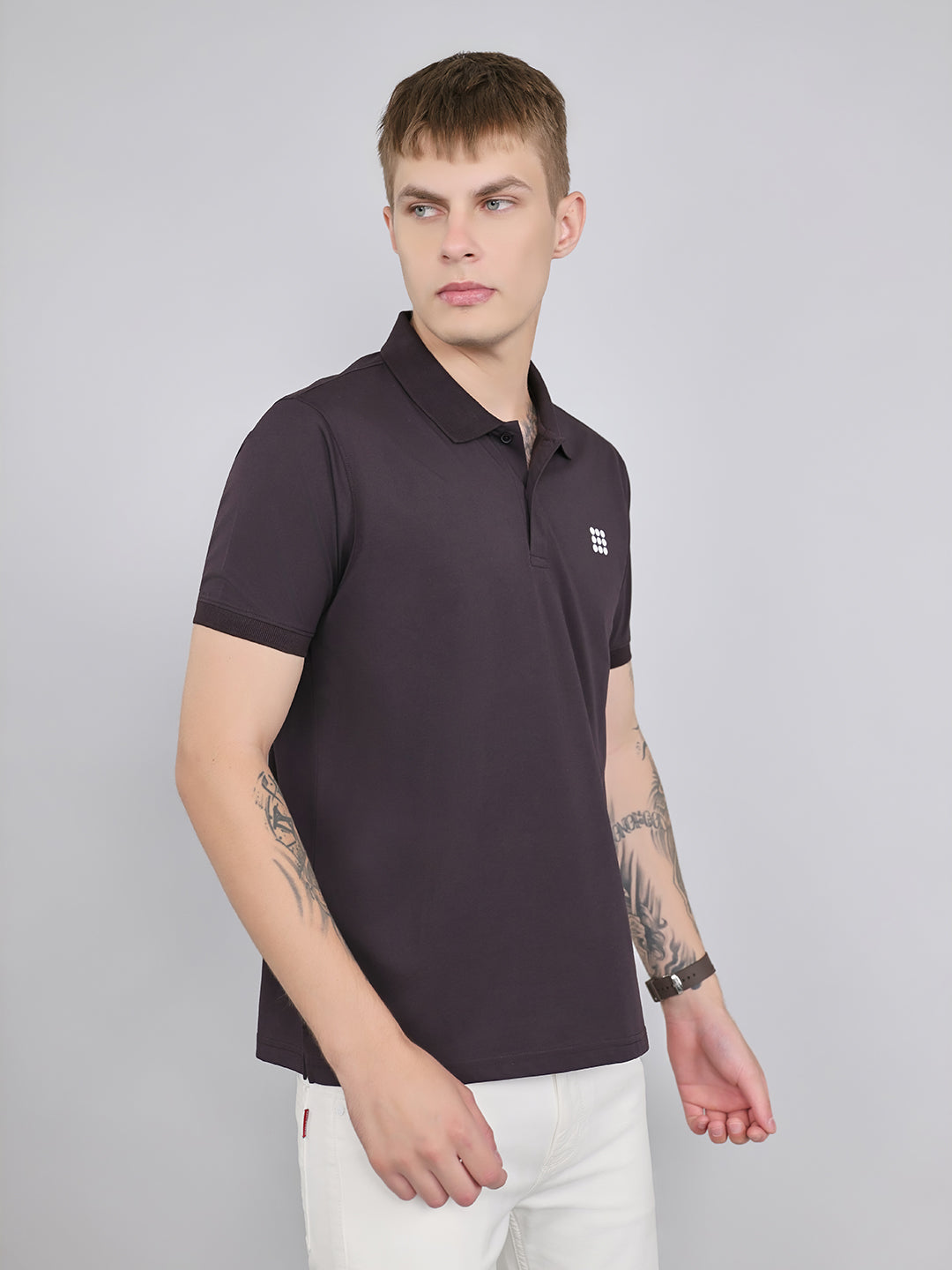 Rock.it Men Maroon Solid Collar Half Sleeve T-Shirt