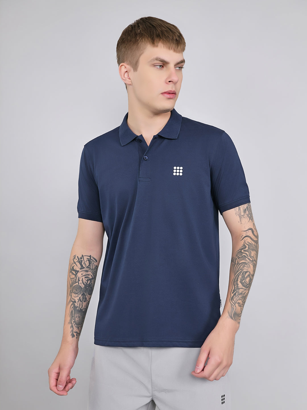 Rock.it Men Navy Blue Solid Collar Half Sleeve T-Shirt