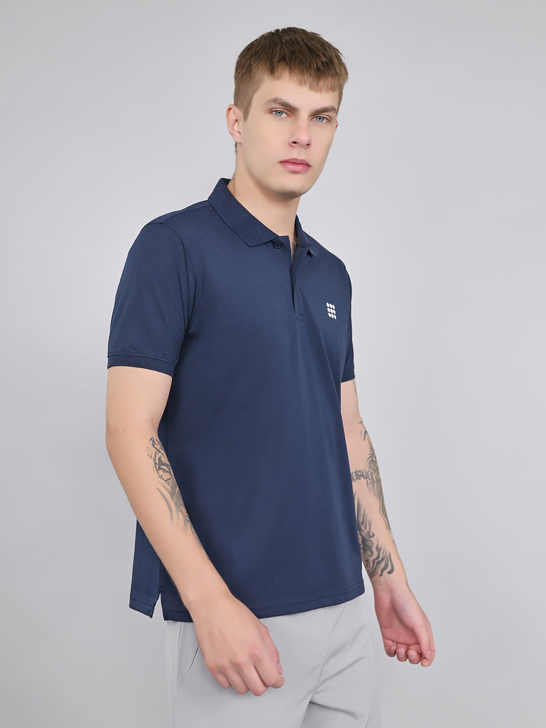 Rock.it Men Navy Blue Solid Collar Half Sleeve T-Shirt