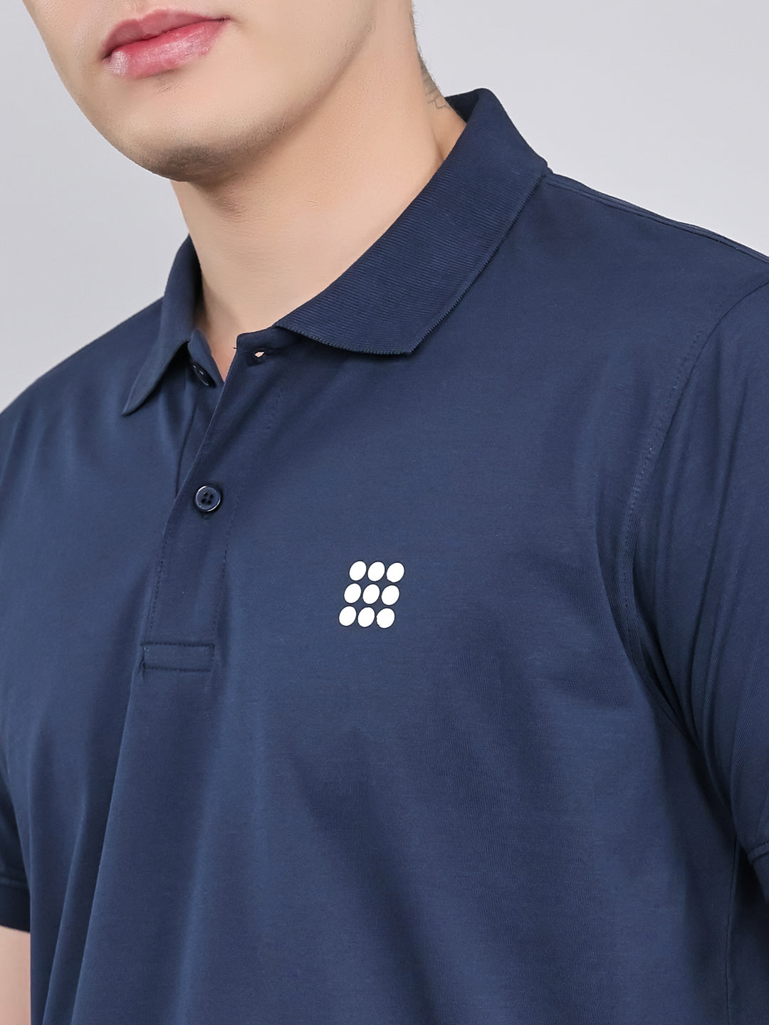 Rock.it Men Navy Blue Solid Collar Half Sleeve T-Shirt