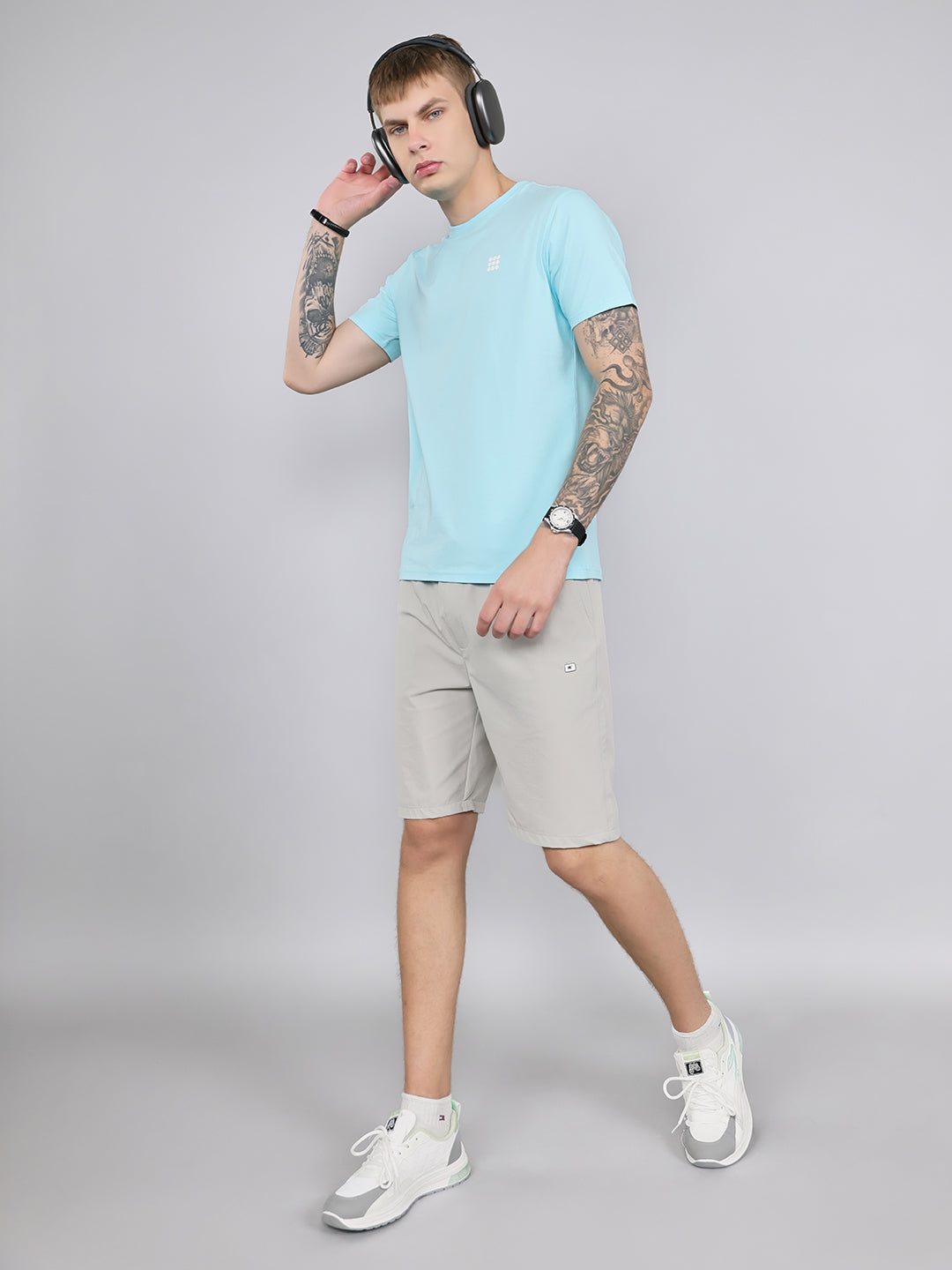 Rock.it Men Sky Blue Solid Round Neck Half Sleeve T-Shirt