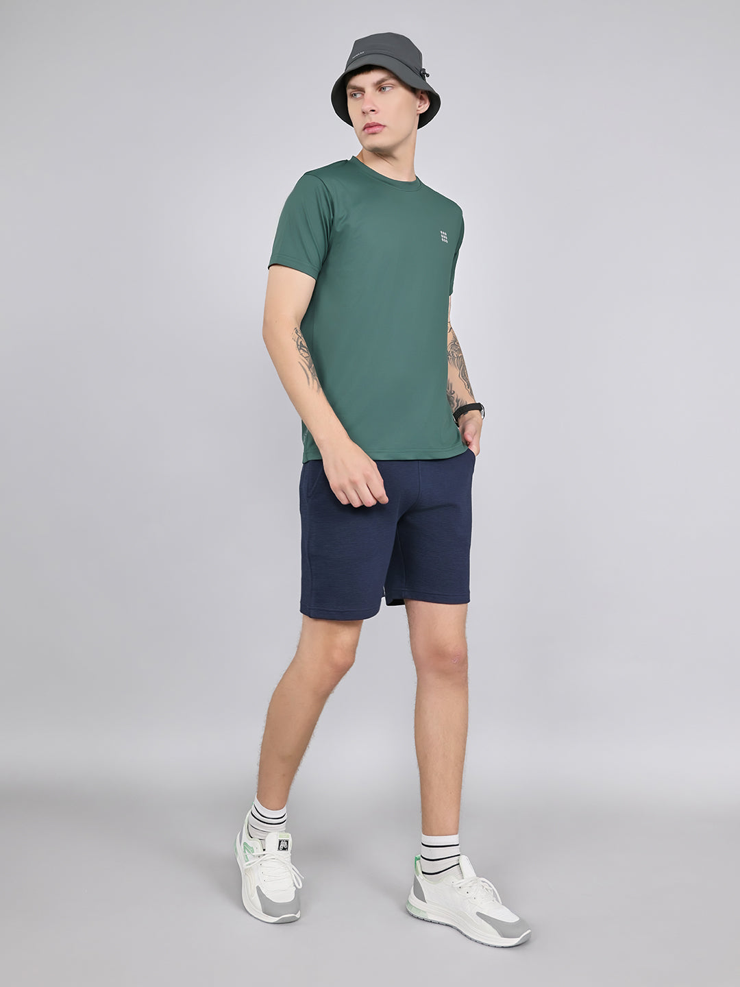Rock.it Men Green Solid Round Neck Half Sleeve T-Shirt