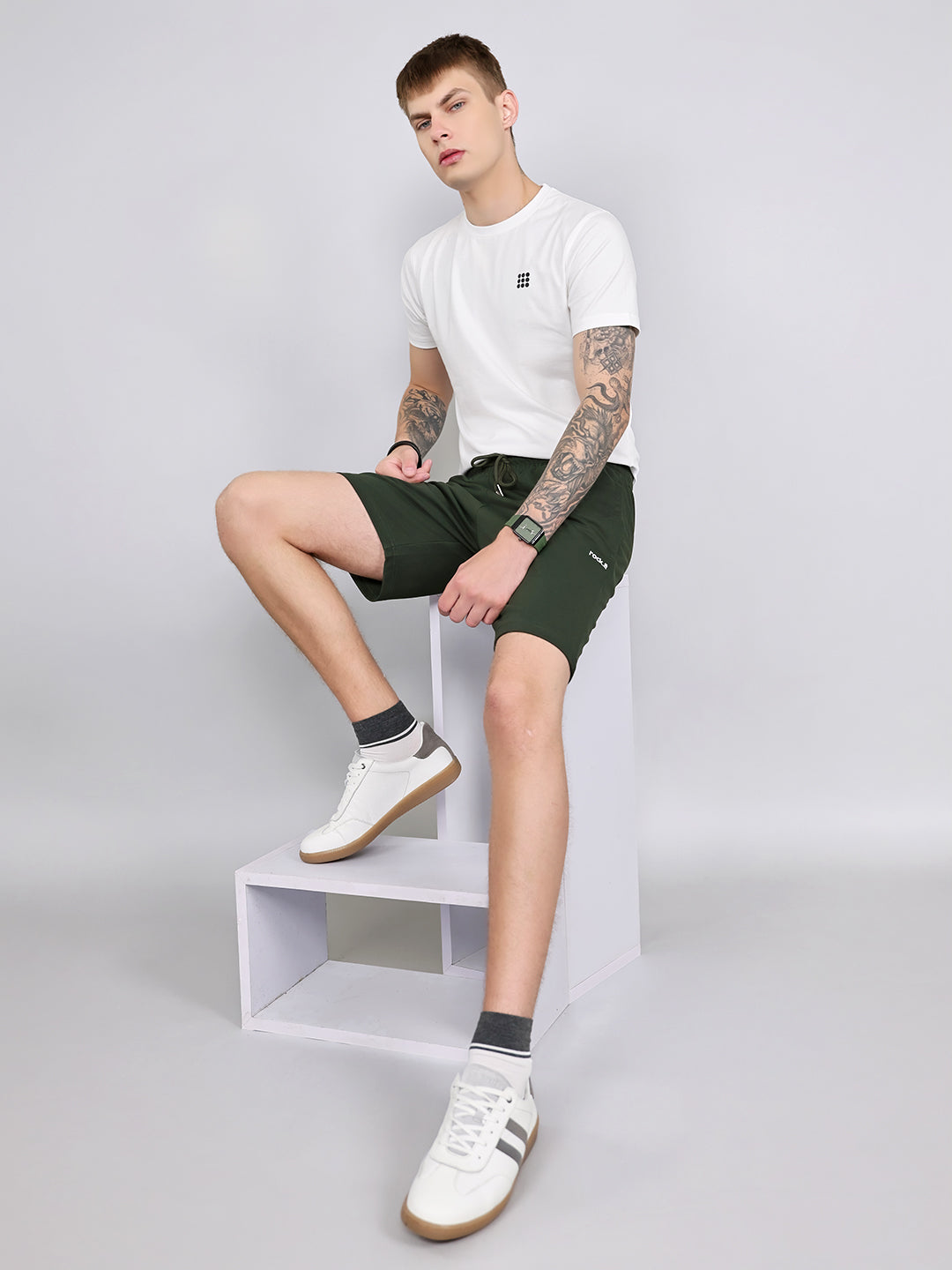 Rock.it Men Olive Solid Regular Fit Shorts