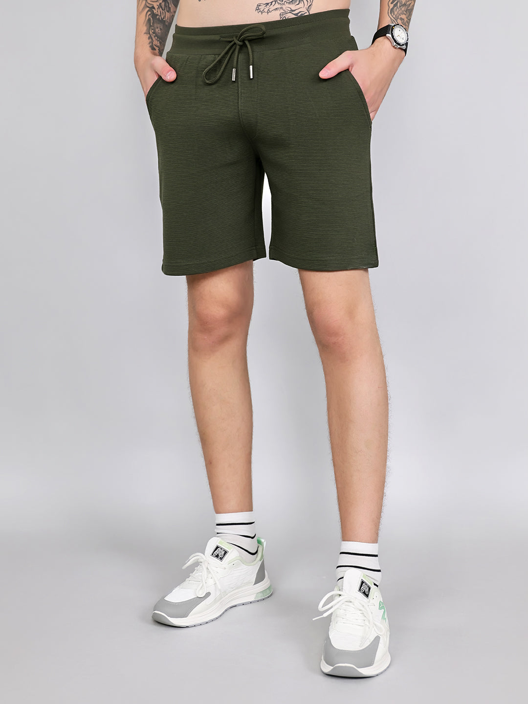 Rock.it Men Olive Solid Regular Fit Shorts