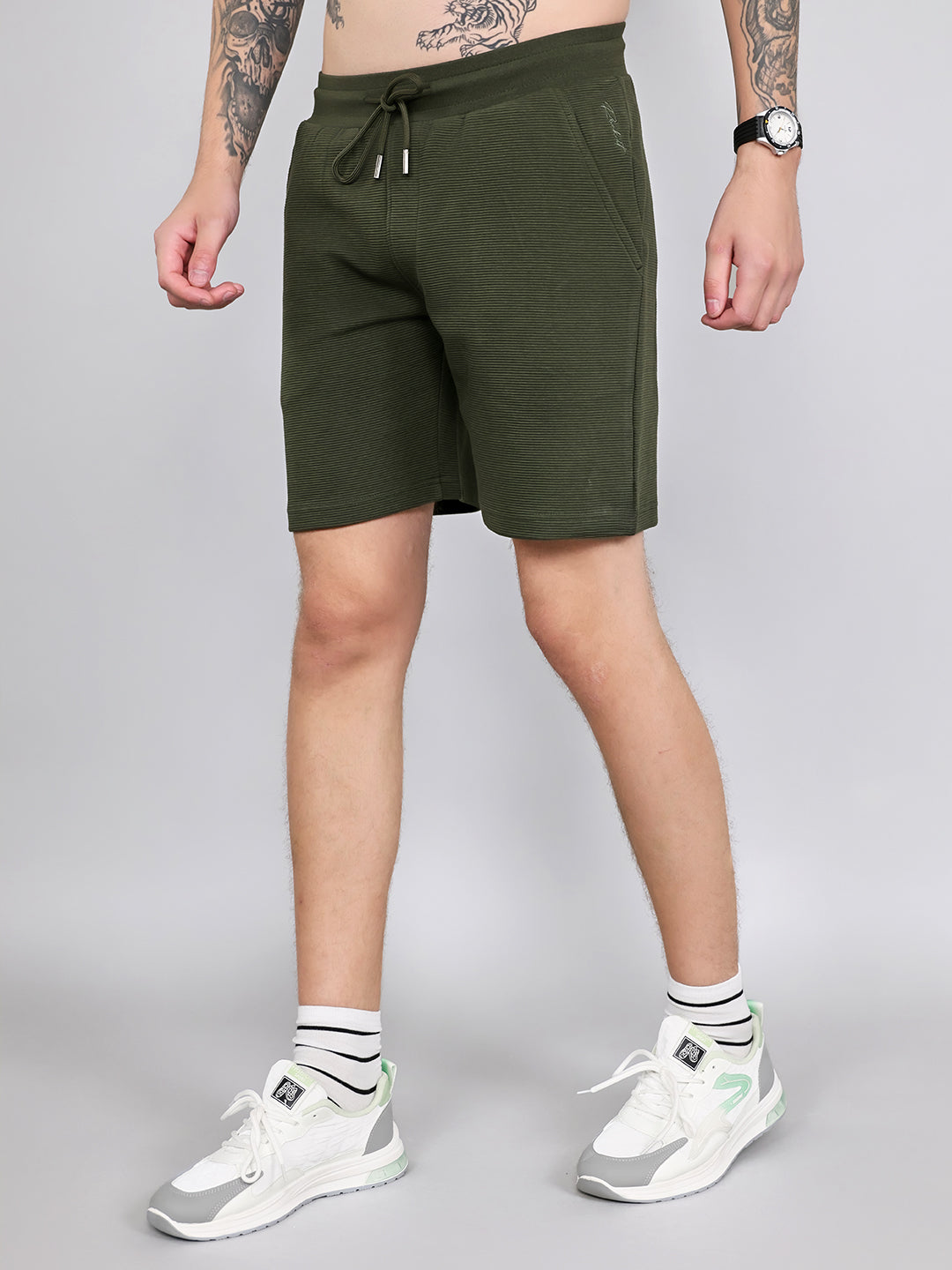Rock.it Men Olive Solid Regular Fit Shorts