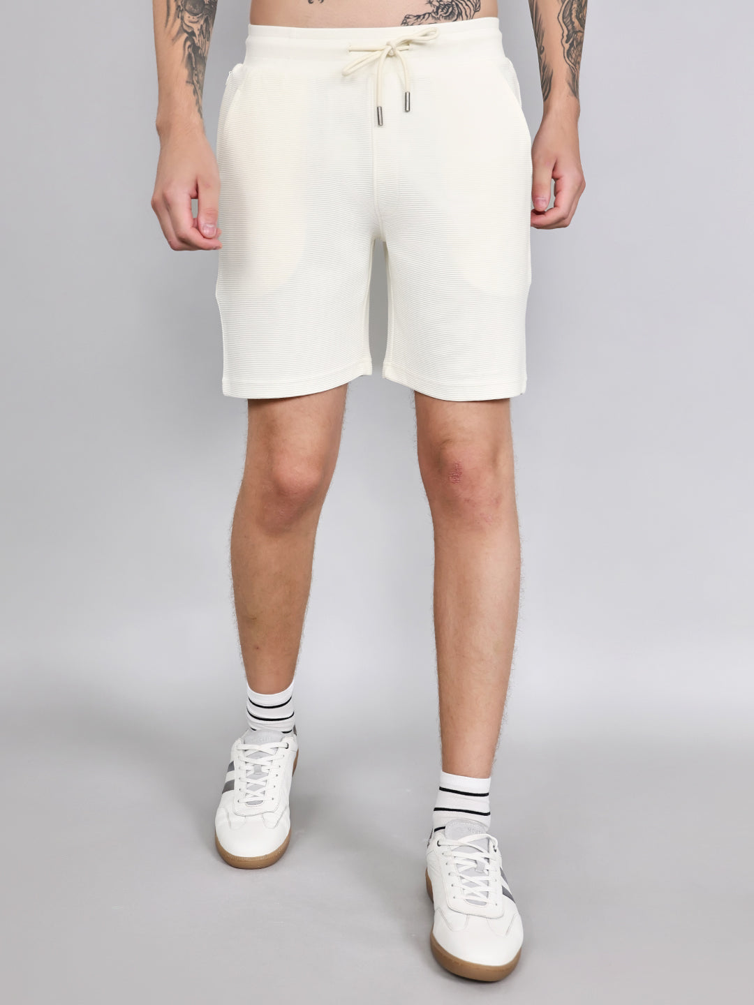 Rock.it Men Cream Solid Regular Fit Shorts