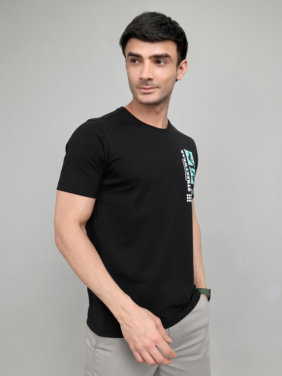 Rock.it Men Black Printed Round Neck Half Sleeve T-Shirt