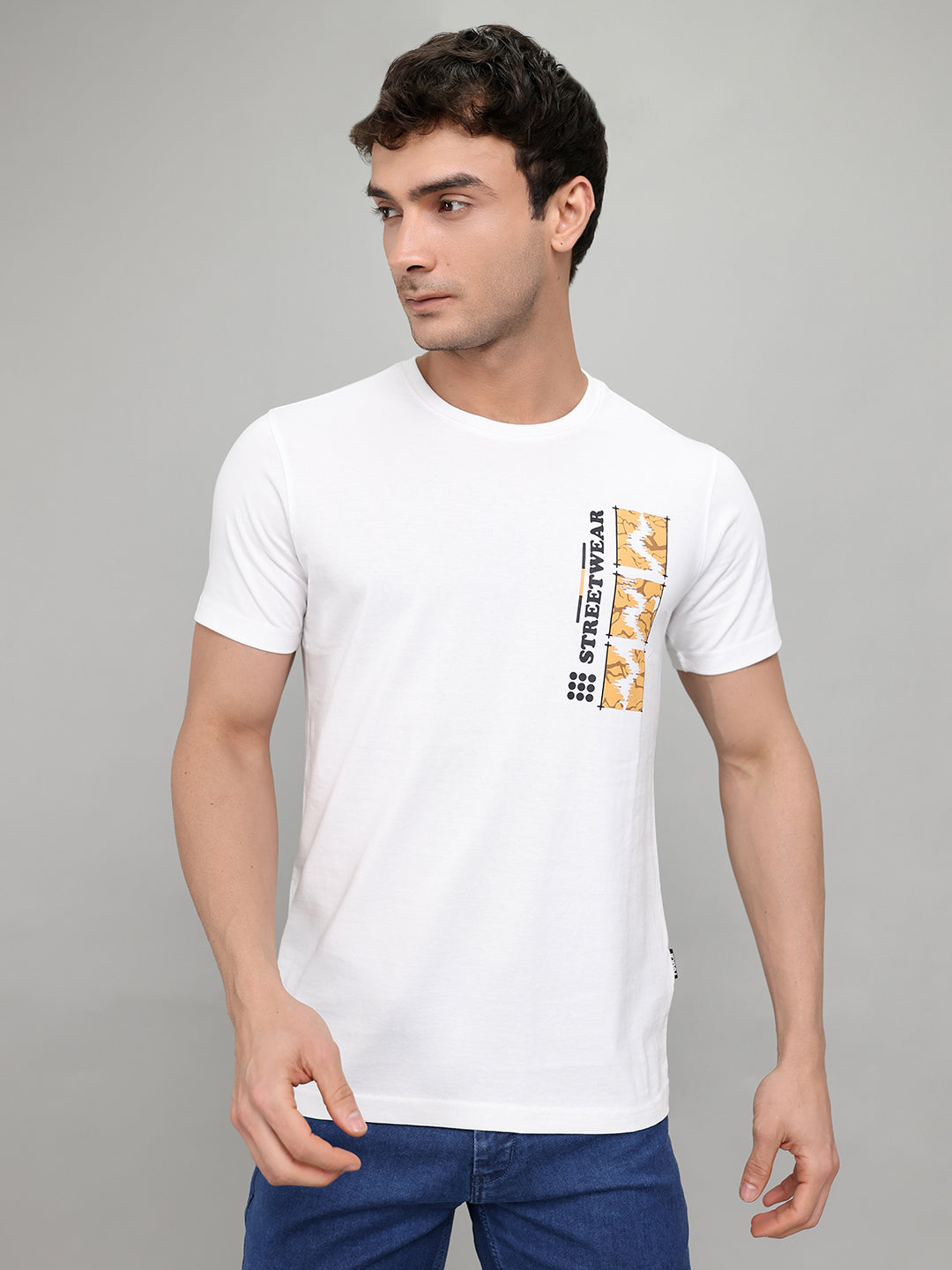 Rock.it Men White Printed Round Neck Half Sleeve T-Shirt
