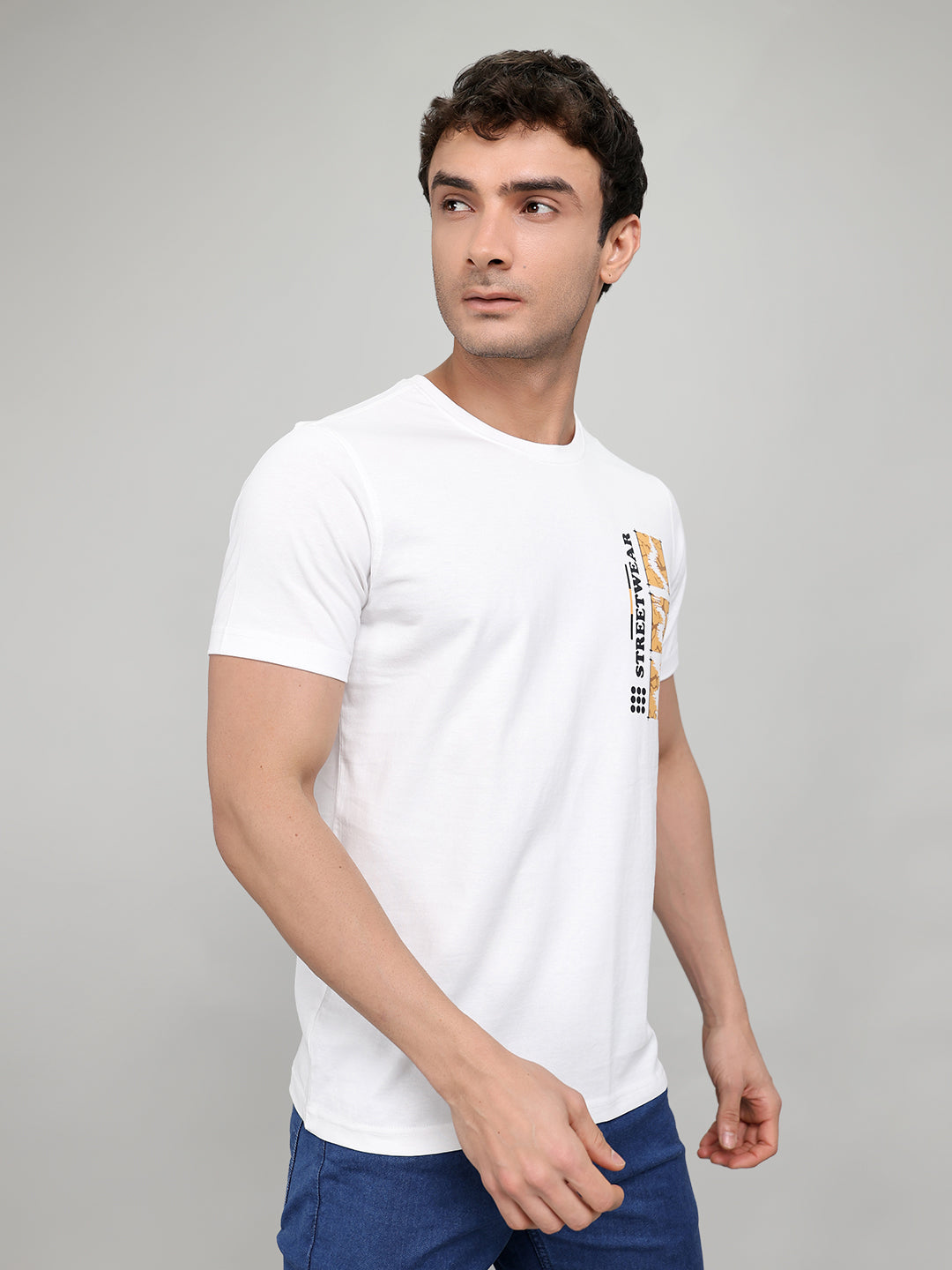 Rock.it Men White Printed Round Neck Half Sleeve T-Shirt