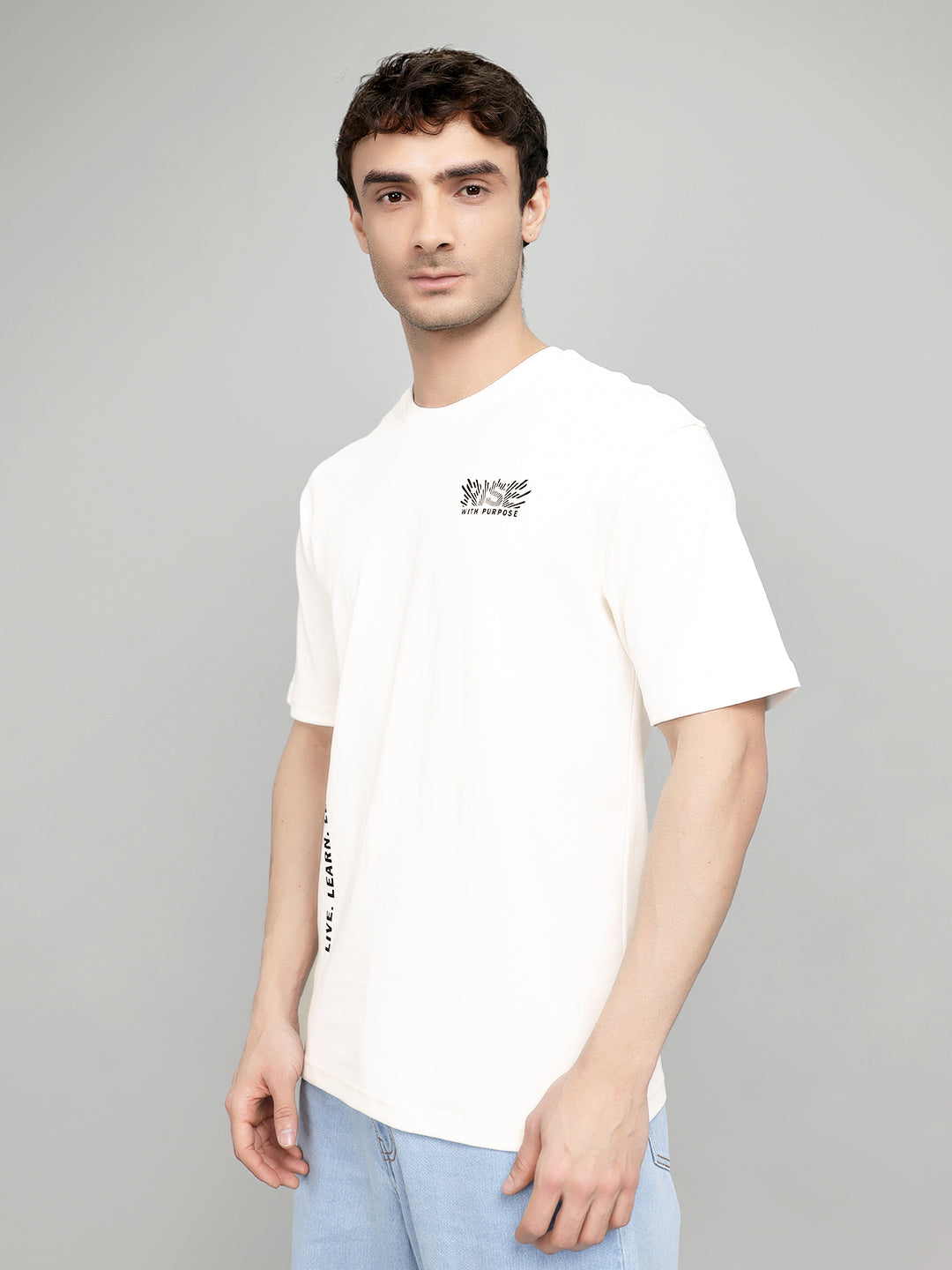 Rock.it Men Off White Back Printed Round Neck Half Sleeve T-Shirt