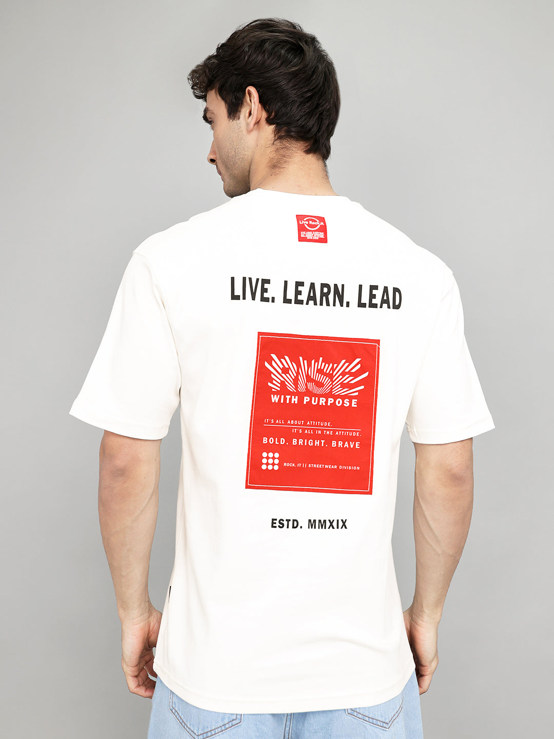 Rock.it Men Off White Back Printed Round Neck Half Sleeve T-Shirt