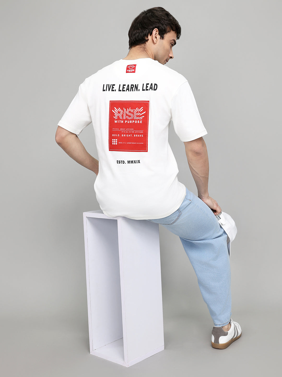 Rock.it Men Off White Back Printed Round Neck Half Sleeve T-Shirt