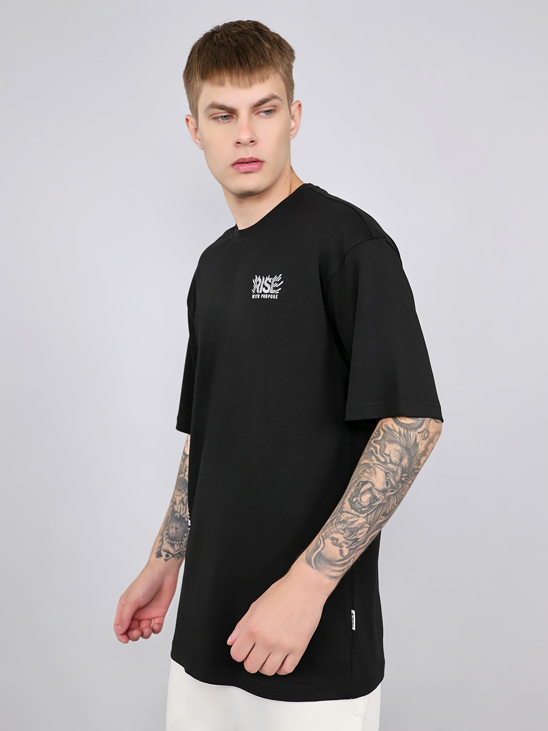 Rock.it Men Black Printed Round Neck Drop Shoulder Half Sleeve T-Shirt
