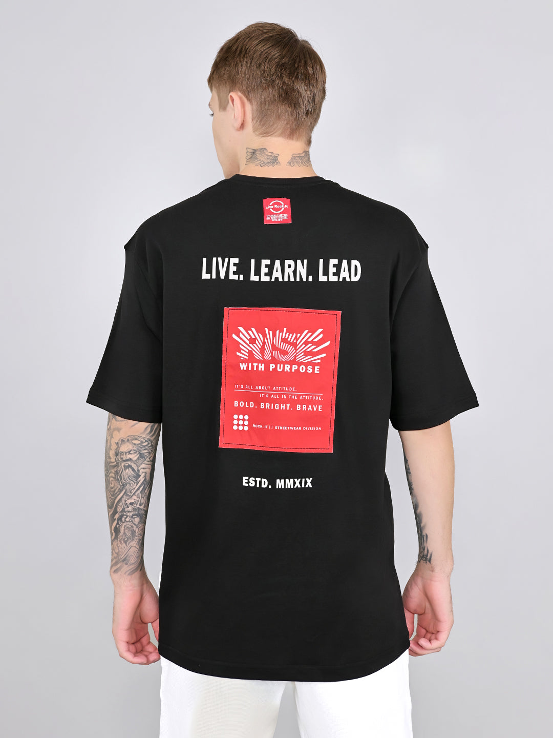 Rock.it Men Black Printed Round Neck Drop Shoulder Half Sleeve T-Shirt