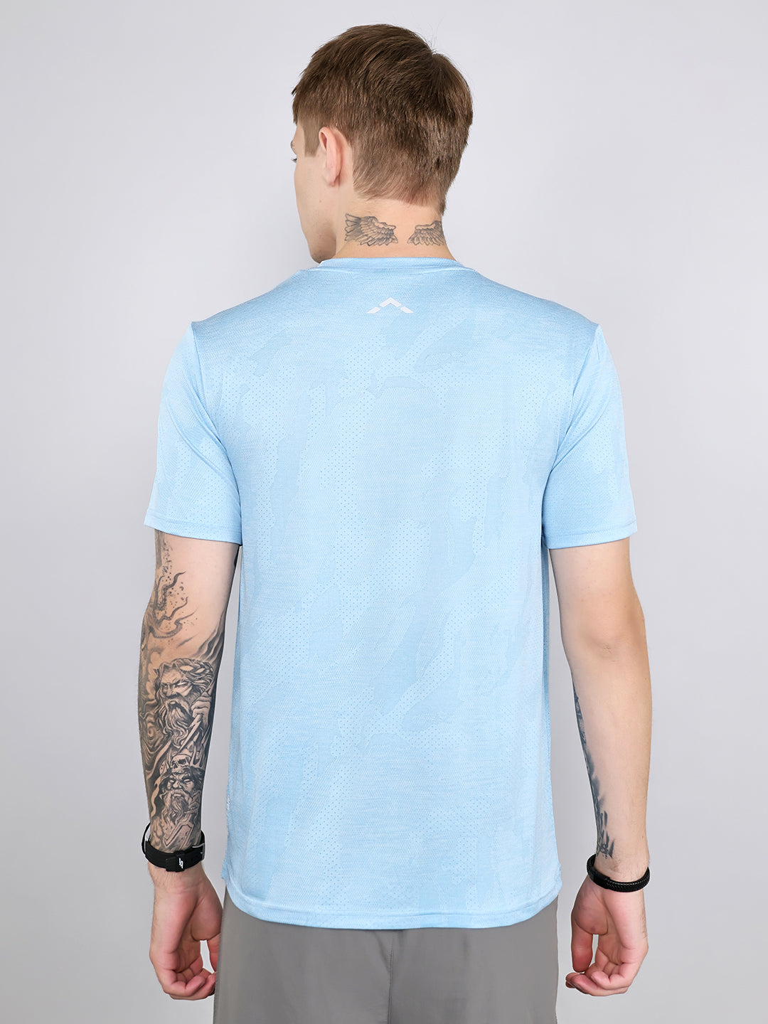 Rock.it Men Sky Blue Jacquard Round Neck Half Sleeve T-Shirt
