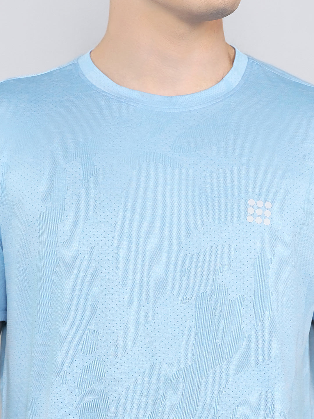 Rock.it Men Sky Blue Jacquard Round Neck Half Sleeve T-Shirt