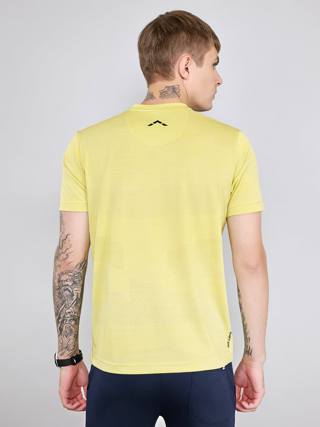 Rock.it Men Yellow Jacquard Round Neck Half Sleeve T-Shirt