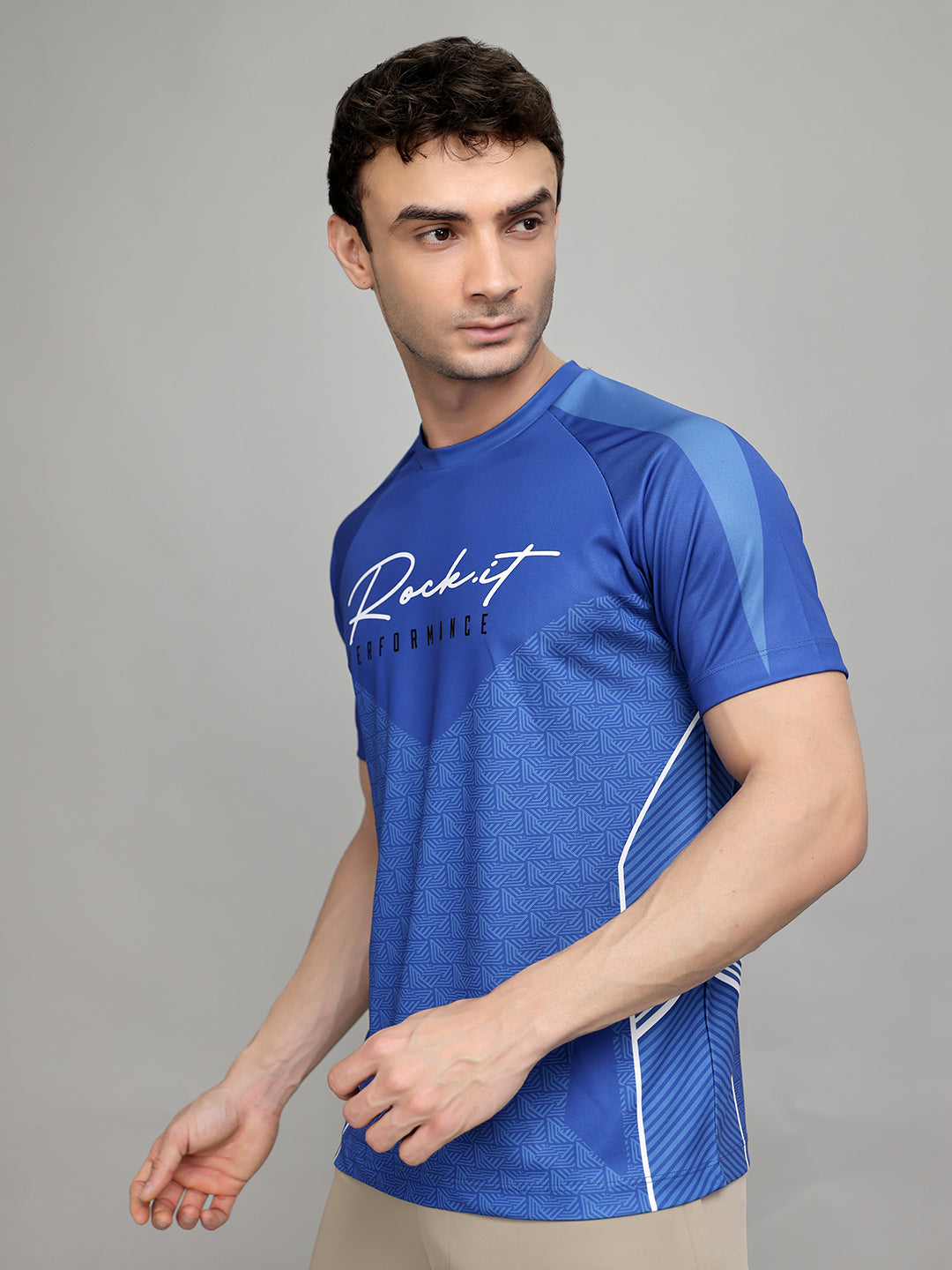 Rock.it Men Blue Printed Round Neck Half Sleeve T-Shirt