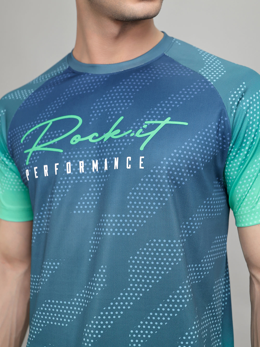 Rock.it Men Green Printed Round Neck Half Sleeve T-Shirt