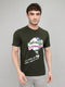 Rock.it Men Olive Printed Round Neck Half Sleeve T-Shirt