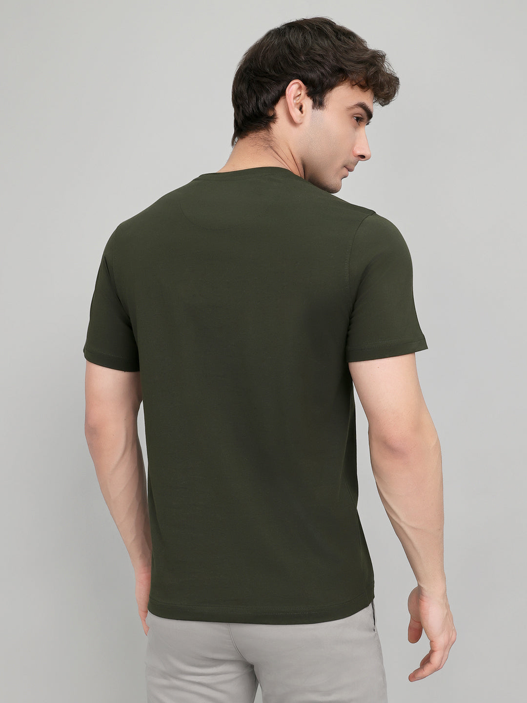 Rock.it Men Olive Printed Round Neck Half Sleeve T-Shirt