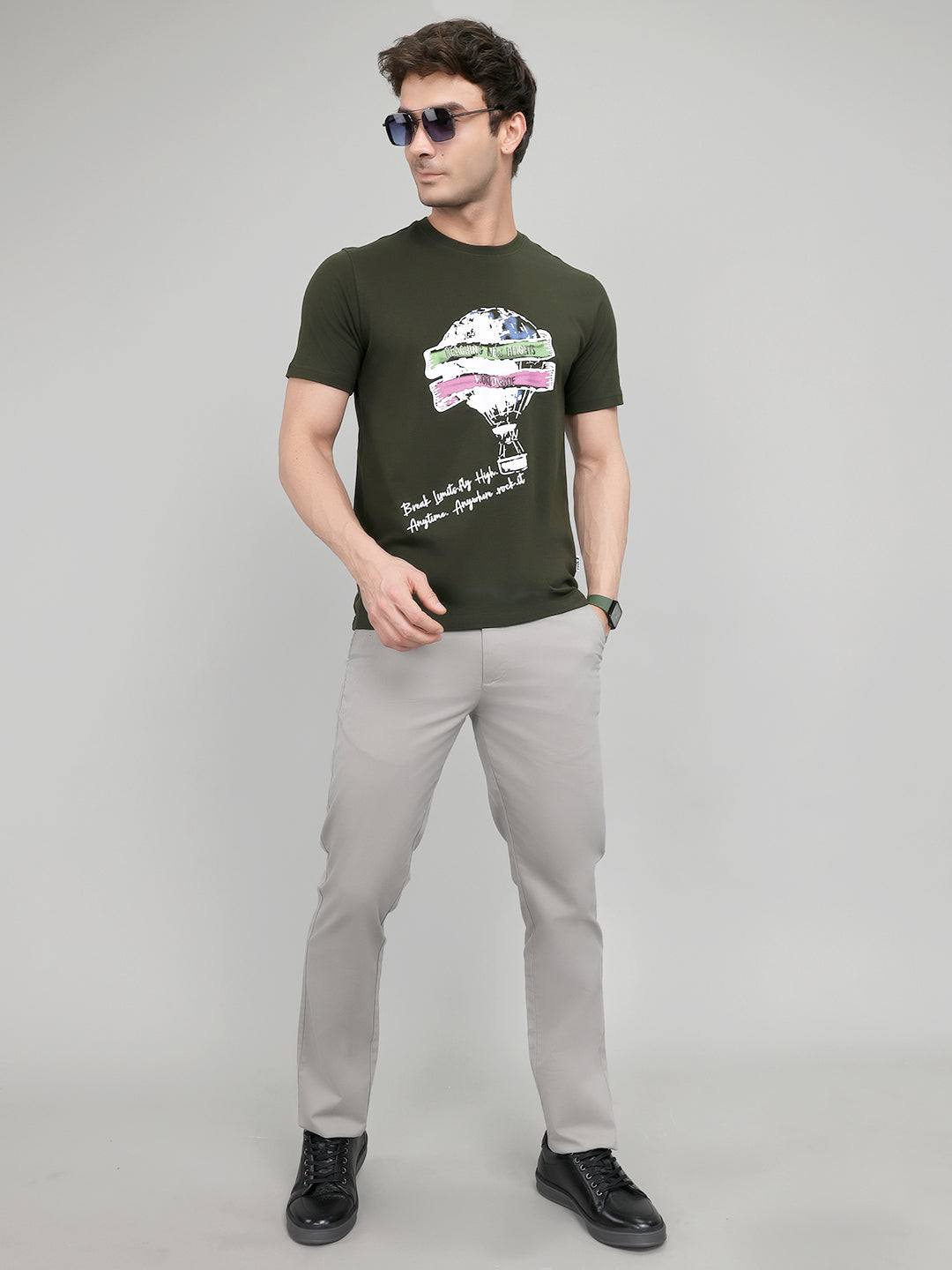 Rock.it Men Olive Printed Round Neck Half Sleeve T-Shirt