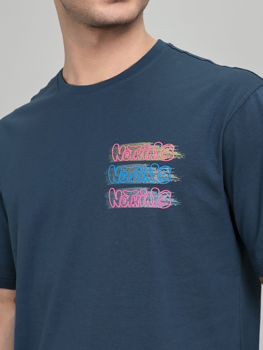 Rock.it Men Dark Blue Back Printed Round Neck Half Sleeve T-Shirt