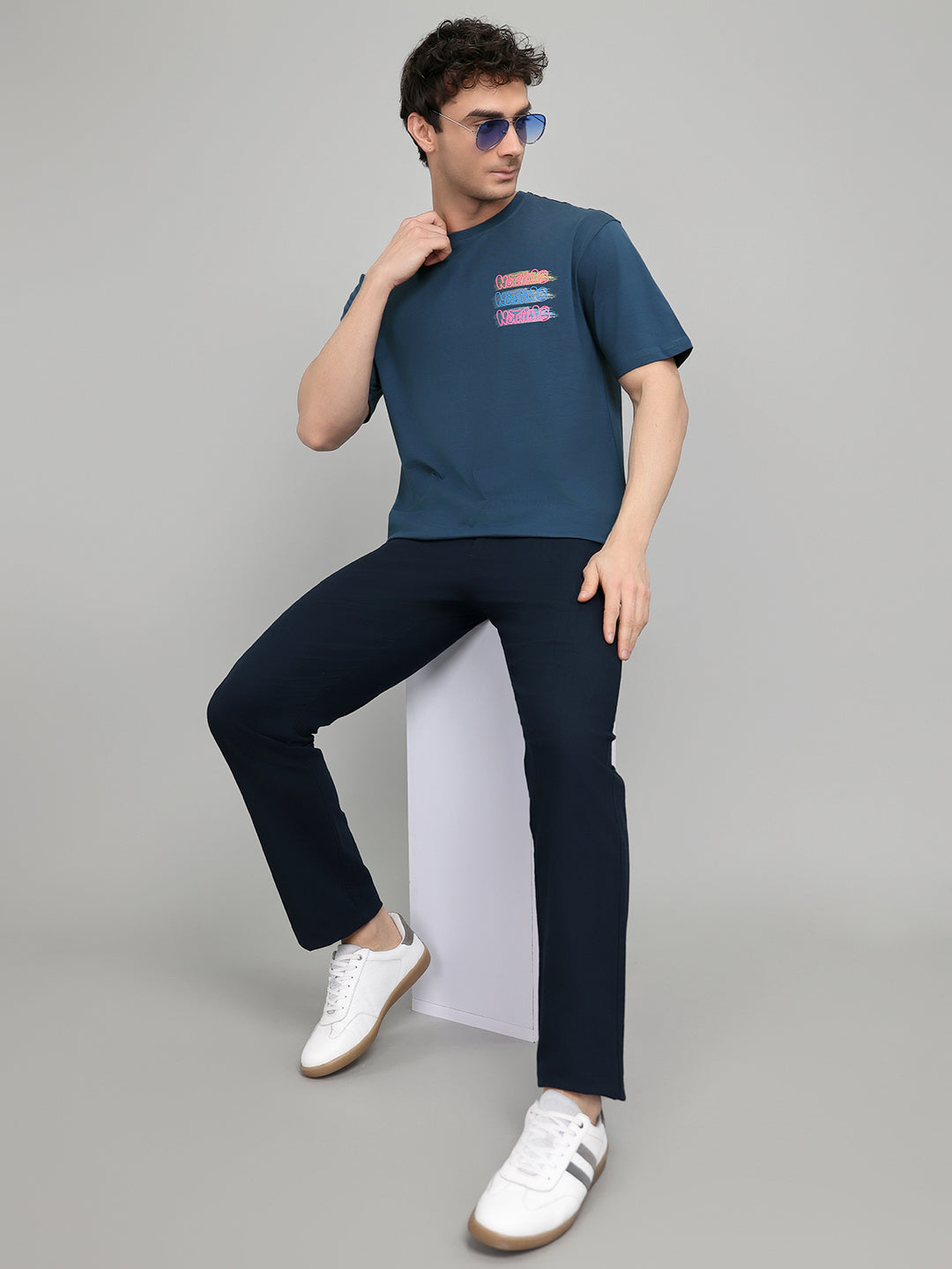 Rock.it Men Dark Blue Back Printed Round Neck Half Sleeve T-Shirt