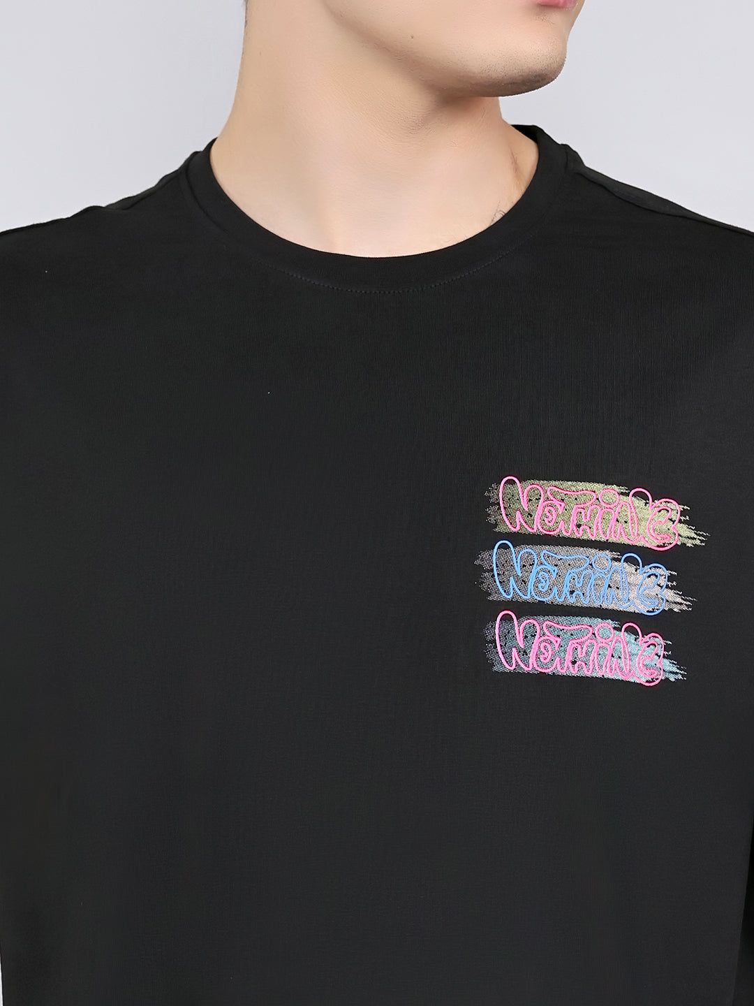 Rock.it Men Black Printed Round Neck Drop Shoulder Half Sleeve T-Shirt