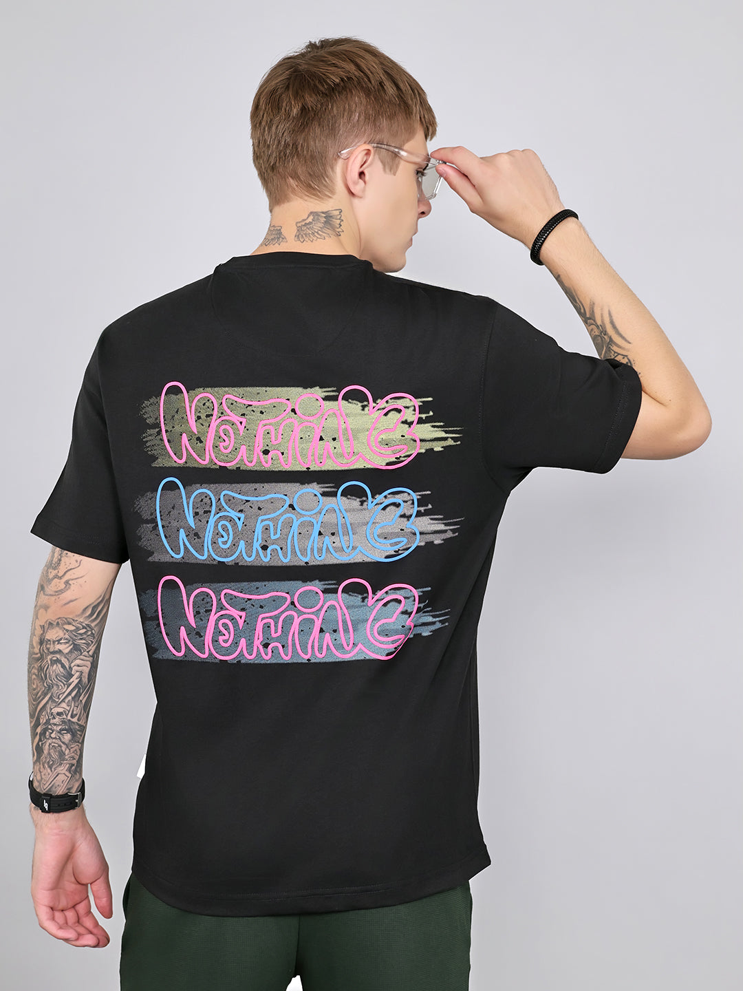 Rock.it Men Black Printed Round Neck Drop Shoulder Half Sleeve T-Shirt
