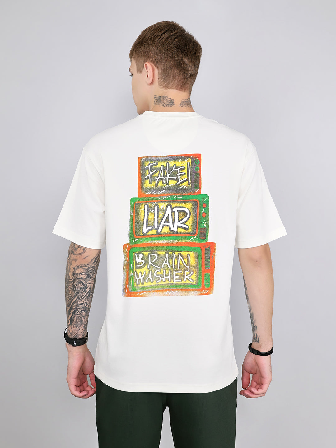 Rock.it Men Off White Printed Round Neck Drop Shoulder Half Sleeve T-Shirt