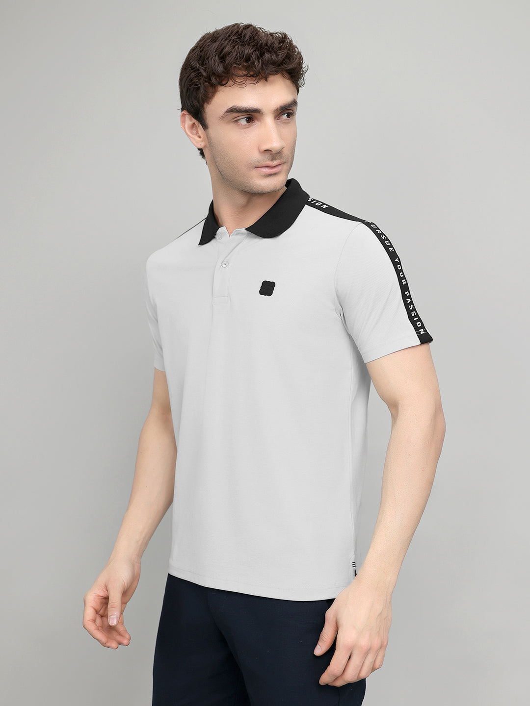 Rock.it Men Grey Solid Collar Half Sleeve T-Shirt