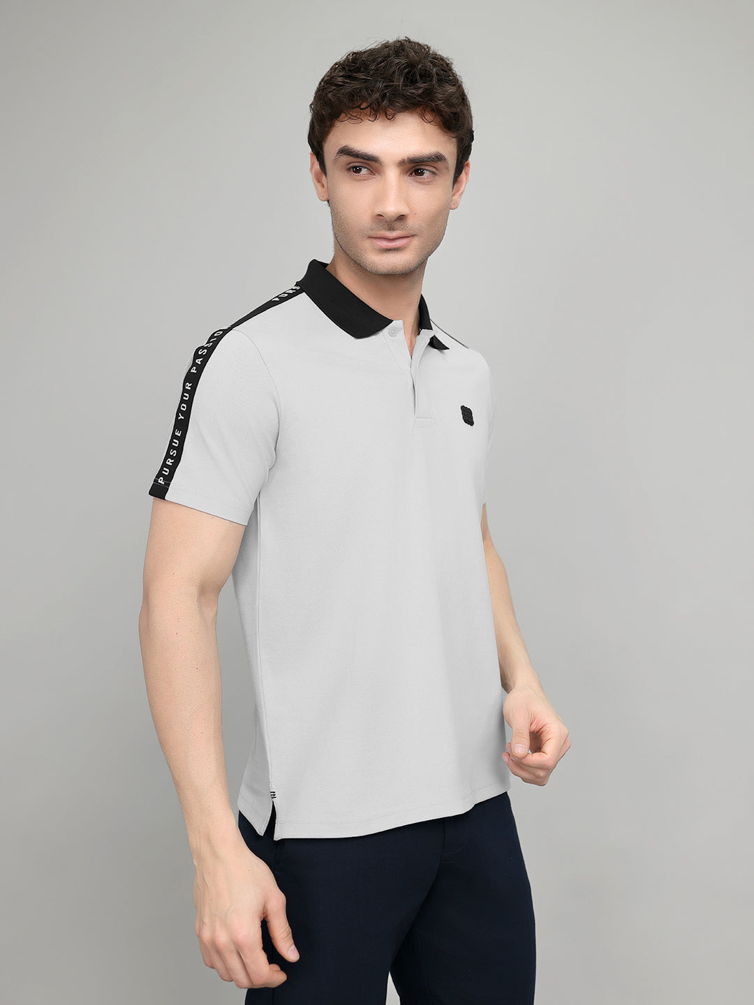 Rock.it Men Grey Solid Collar Half Sleeve T-Shirt